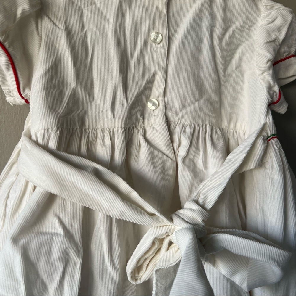 ANAVINI VELANI GIRLS WHITE DRESS WITH COLLAR - SMOCKED CANDY CANES - Picture 7 of 10